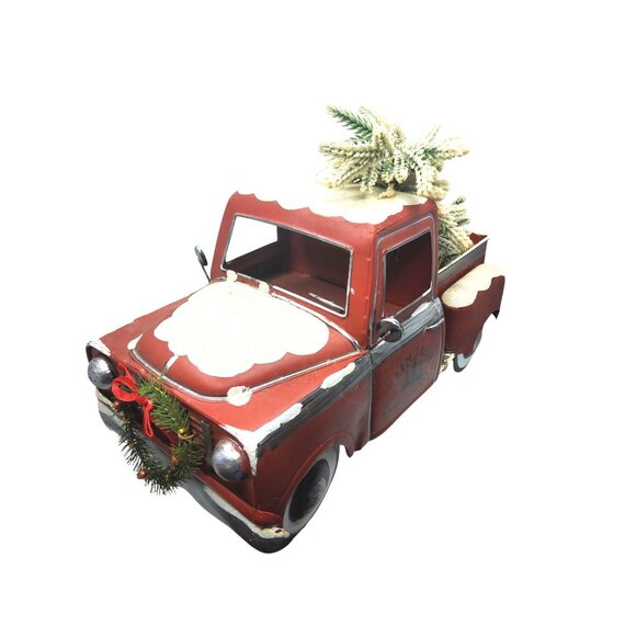 Vintage Farm Fresh Christmas Trees Red Metal Truck With Light-Up Decor & Faux Sn - Picture 6 of 9